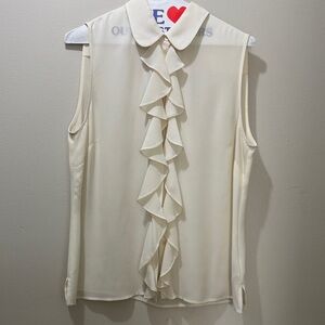 Brooks Brothers Cream Ruffle Front Blouse